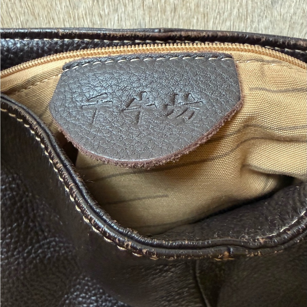 Chocolate brown Leather Tote/shoulder Bag with Striped Accents - Picture 9 of 12